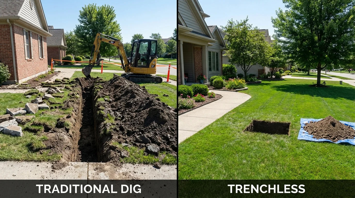Trenchless sewer repair with minimal yard damage versus traditional excavation in Clute, TX